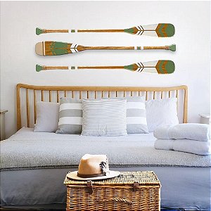 Kit 3 Remos Decorativos Verde 130 cm Decoração Náutica Praia