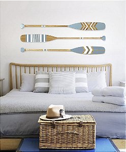 Kit 3 Remos Decorativos Azul Claro 130 cm Decoração Náutica Praia