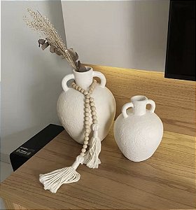 Kit 2 Vasos Decorativos com Alças em Cerâmica Off-White