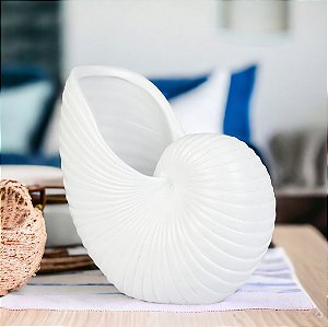 Vaso Decorativo Concha Nautilus Branca em Cerâmica