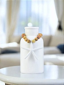 Vaso Decorativo Garrafa Branca com Colar de Estrela