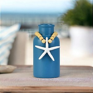 Vaso Decorativo Garrafa Azul Marinho com Colar de Estrela Decoração Náutica Praia