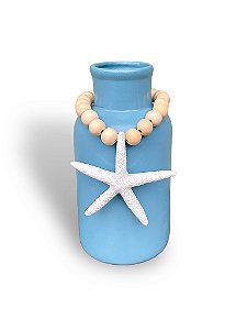 Vaso Decorativo Garrafa Azul Claro com Colar de Estrela