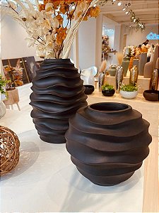 Vaso Ondas Decorativo Preto Grande em Cerâmica