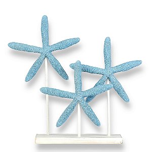 Enfeite Decorativo Pedestal Trio de Estrelas Azul em Resina