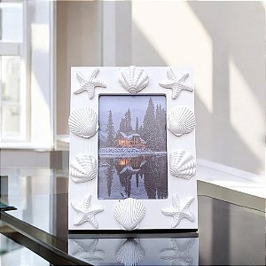 Porta Retrato Náutico Conchas Branco para Fotos 10x15cm