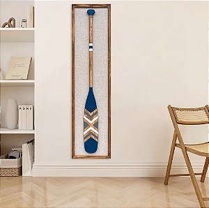 Quadro em Linho com Remo Azul e Branco em Madeira 140x35