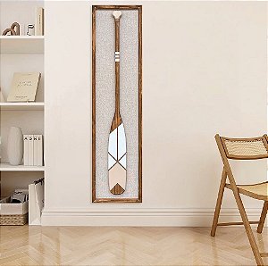 Quadro em Linho com Remo Bege e Branco em Madeira 140x35