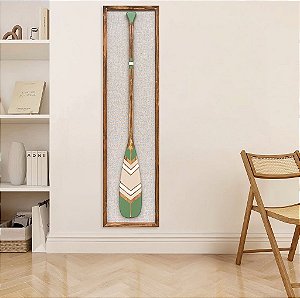 Quadro em Linho com Remo Verde, Bege e Branco em Madeira 140x35