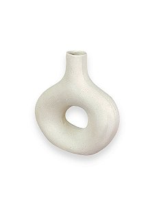 Vaso Boho Vazado Decorativo Off-white Médio em Cerâmica