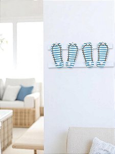 Porta Chaves Cabideiro Chinelinho Azul Claro 40 cm Decoração de Praia em madeira