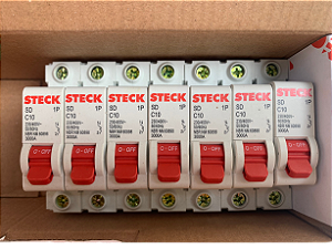 7 pçs Disjuntor monopolar 10A 1P Curva C 3kA - SDD61C10 Steck