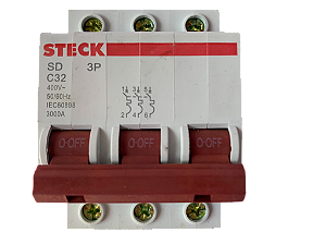 4 pçs Disjuntor tripolar 32A curva C 3kA SD-63C32 Steck