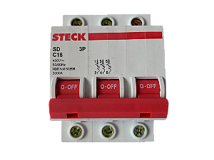 4 pçs Disjuntor tripolar 16A curva C 3kA SDD63C16 Steck