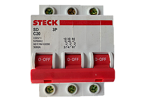 4 pçs Disjuntor tripolar 20A curva C 3kA SDD63C20 Steck
