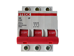 4 pçs Disjuntor tripolar 25A curva C 3kA SDD63C25 Steck