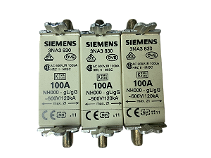 3 pçs Fusivel NH000 100A gG 3NA3830 Siemens