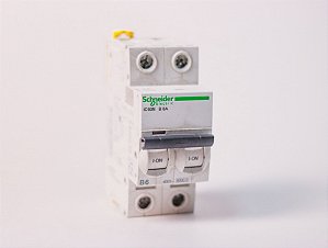 Disjuntor bipolar 6A curva B iC60N A9F73206 Schneider Electric Usado