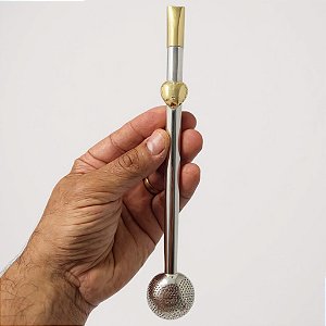 Bomba Chimarrão De Prata  600 Coração de ouro 12k