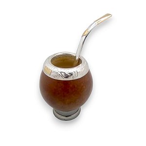Kit Cuia e  bomba  de Chimarrão uruguaio Prata e Ouro