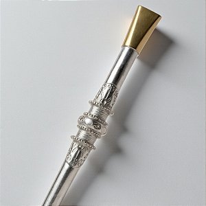 Bomba Chimarrão Prata 600 com Bocal de ouro laminado folhas e anel de prata