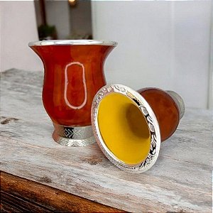 Cuia Chimarrão Prata 600 com Chapinha Ouro 12k