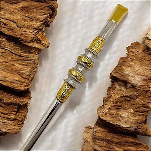 Bomba Prata 600 Ouro 12k Cesto Rosca com anéis de ouro e folhas de ouro