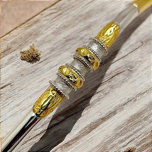 Bomba Prata 600 Ouro 12k com anéis de ouro e folhas de ouro