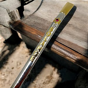 Bomba de Prata com rosca  Pesonalizado Nome em alto relevo e flor de ouro
