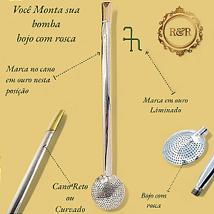 Bomba de Chimarrão de prata com sua Marca em ouro Lâminado