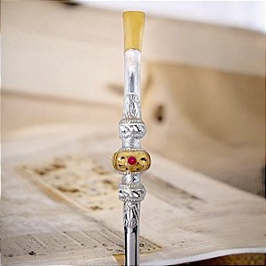 Bomba Chimarrão Prata 600 com 1 anel Ouro lâminado e 2 anéis em prata