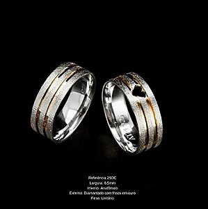 Par de Alianças Namoro Prata 925 Garantia Eterna Da Prata Diamantada com Frisos em ouro