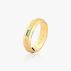 Aliança bodas com trabalhado alto relevo em x , 5 mm 18k 750