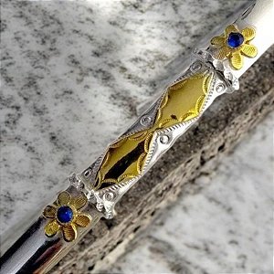Bomba Chimarrão Flor Pedra Azul Prata 600 Ouro 12k