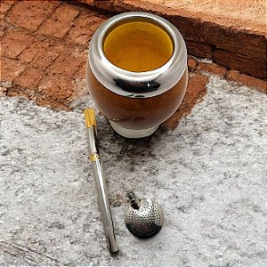 Cuia coquinho uruguaio + bomba inox com ouro 24k