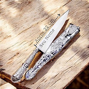 Faca Gaúcha Churrasco Prateada Inox 9 Polegadas - Personalizável