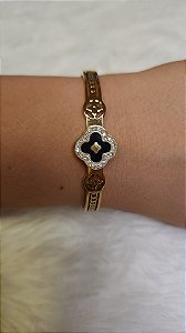 Bracelete vintage preta com cristais