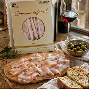 GUANCIALE CURADO E DEFUMADO SEM PELE FATIADO 250G PREMIUM