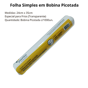 Folha Simples Transparente Especial para Frios (24cm x 35cm) - Bobina Picotada com 1000 Unidades