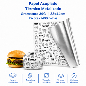 Papel Acoplado para Hamburguer com Película Laminada 33cm x 44cm - Pacote com 400 folhas
