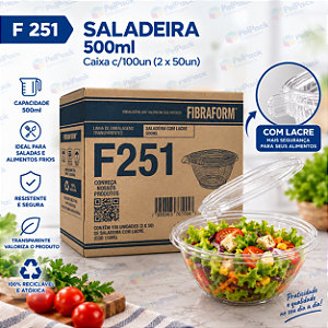 Saladeira 500ml com lacre F251 - Caixa com 100 unidades