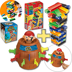 Kit 2 Brinquedo Infantil Barril Pirata + Tombou Perdeu Original Grande Jogo Interativo de Mesa Tabuleiro Educativo para Criança