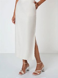 Saia Maxi Midi Solta Linho Flor de Lis Linho