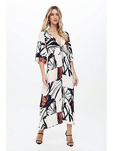Vestido Maxi Midi Flor de Lis Folha De Linho