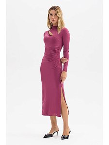 Vestido Justo Manga Longa Maxi Midi Flor de Lis