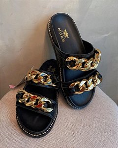 Papete Miss Mohr Preto com Corrente Ouro