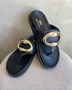 Papete Couro Miss Mohr Fivela Dourado 25260 Preto