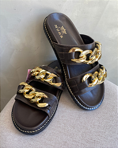 Papete Couro Corrente Miss Mohr 25097 Marrom