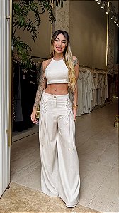 Conjunto Pantalona Ilhós Linho