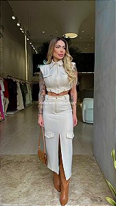 Conj. Cropped Colete/Saia Midi 5 Estrelas !